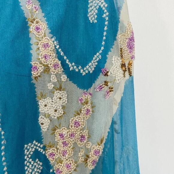 Tracy Reese Blue Beaded Embellished Peacock Silk Camisole Tunic Blouse Top - Picture 10 of 16